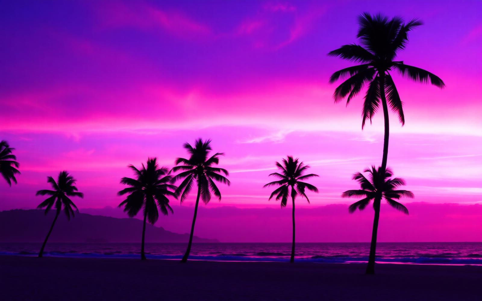 Palm trees at sunset over a calm ocean
